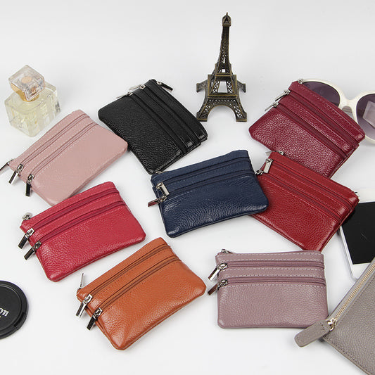 Women's Cowhide Short Leather Zipper Mini Coin Purses