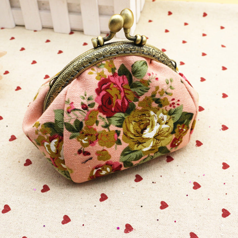 Women's Rose Handmade Small Printed Material Finished Coin Purses