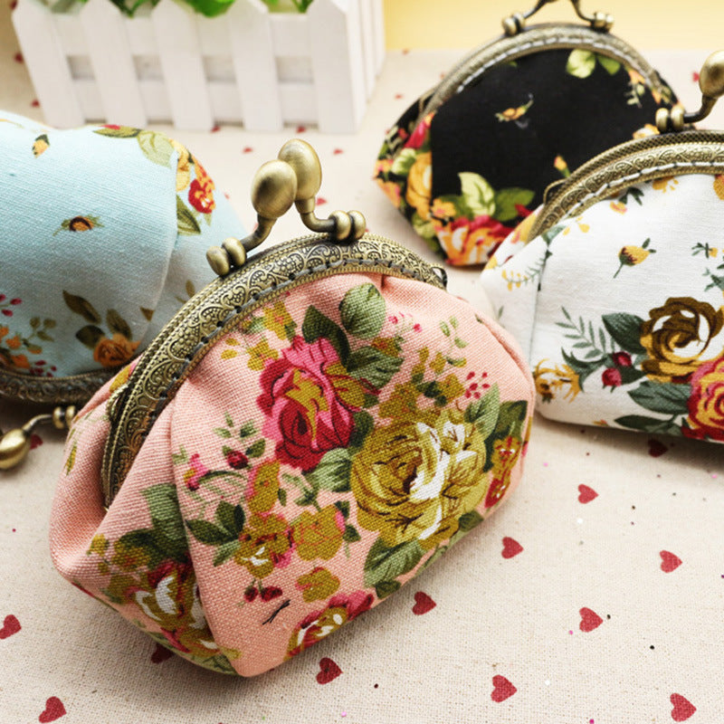 Women's Rose Handmade Small Printed Material Finished Coin Purses