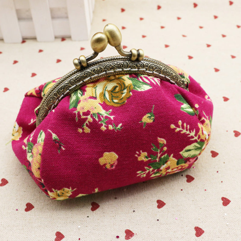 Women's Rose Handmade Small Printed Material Finished Coin Purses