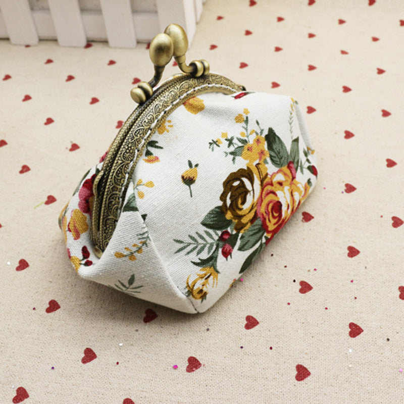 Women's Rose Handmade Small Printed Material Finished Coin Purses