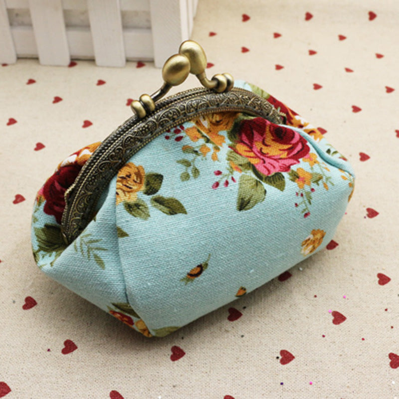 Women's Rose Handmade Small Printed Material Finished Coin Purses