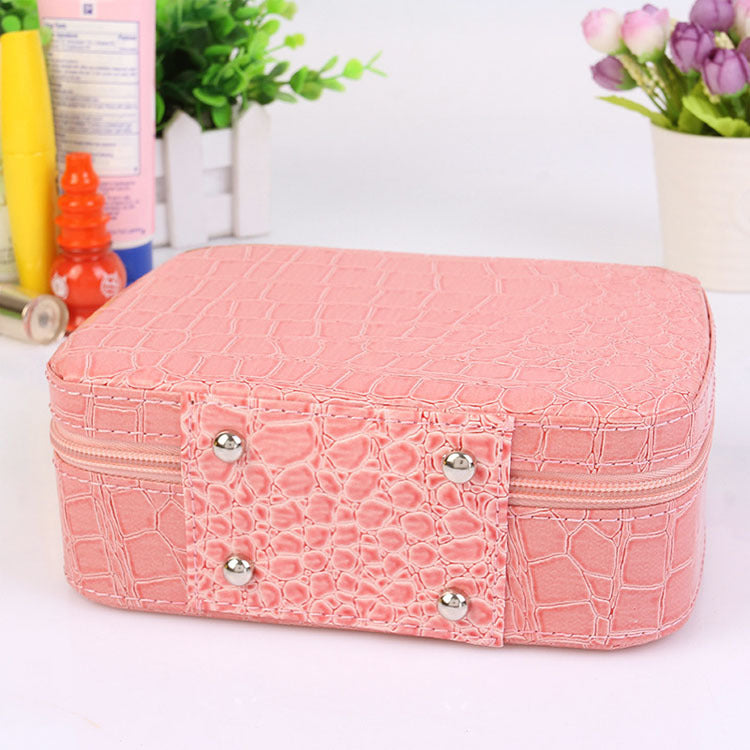 Women's Stone Pattern With Mirror Portable Storage Cosmetic Bags