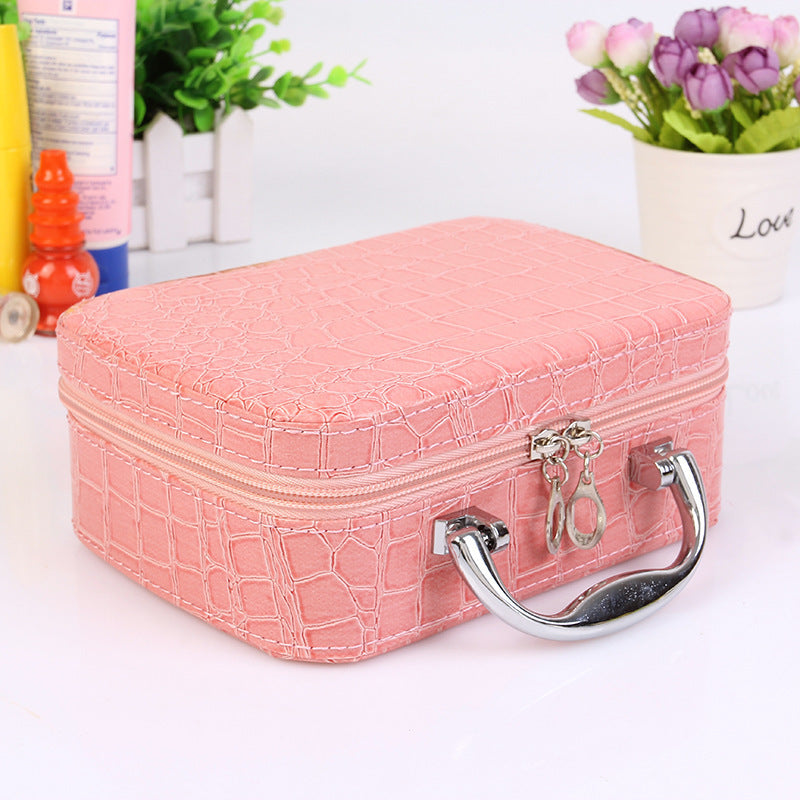 Women's Stone Pattern With Mirror Portable Storage Cosmetic Bags