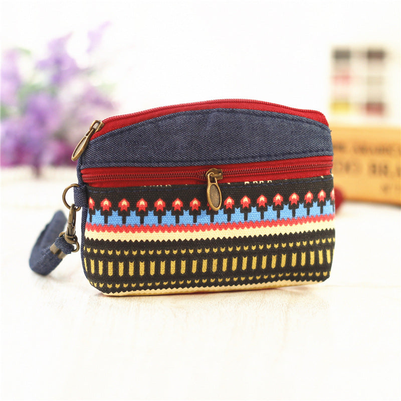 Women's Ethnic Style Double Pull Hand Carrying Coin Purses