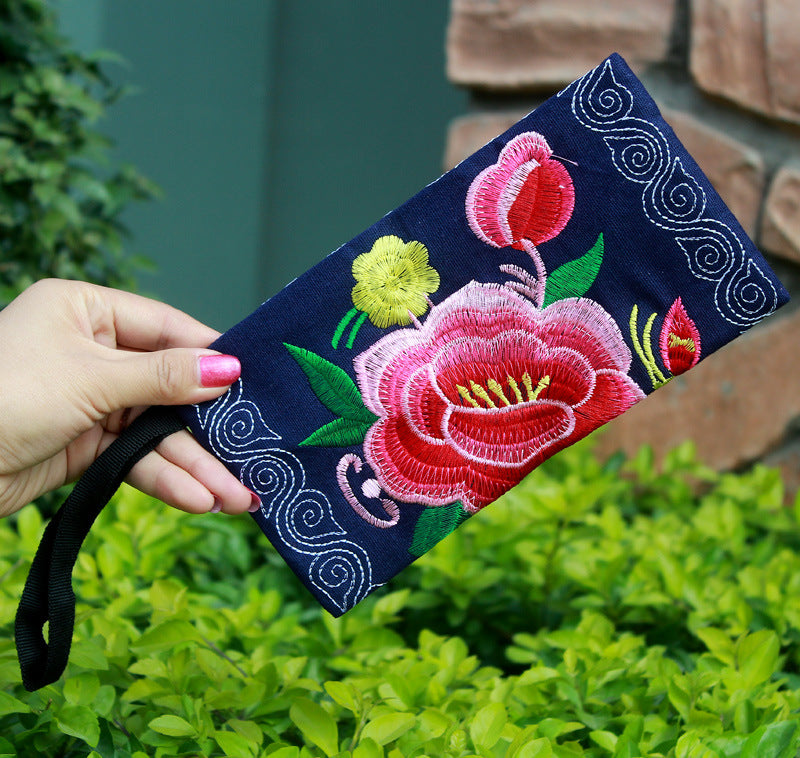 Pochette en tissu grande pivoine brodée pour femmes, cadeaux à l'étranger, porte-monnaie