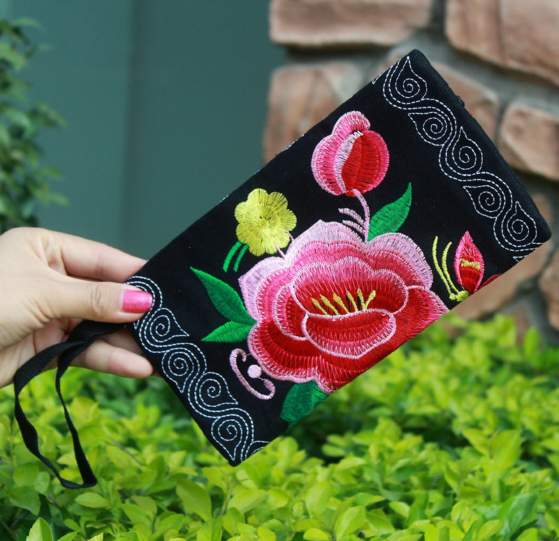 Women's Embroidered Big Peony Cloth Clutch Gifts Abroad Coin Purses