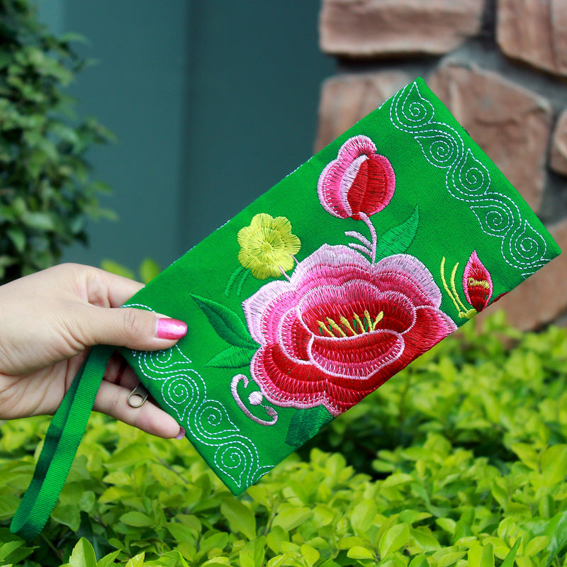 Pochette en tissu grande pivoine brodée pour femmes, cadeaux à l'étranger, porte-monnaie