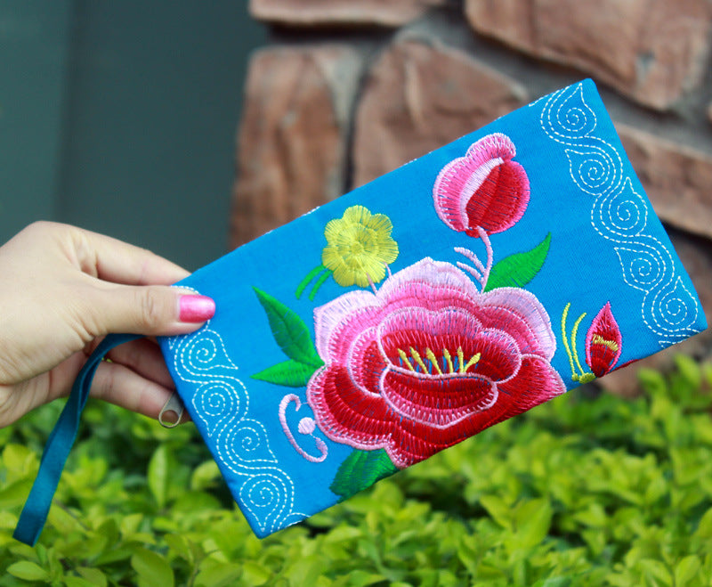 Pochette en tissu grande pivoine brodée pour femmes, cadeaux à l'étranger, porte-monnaie