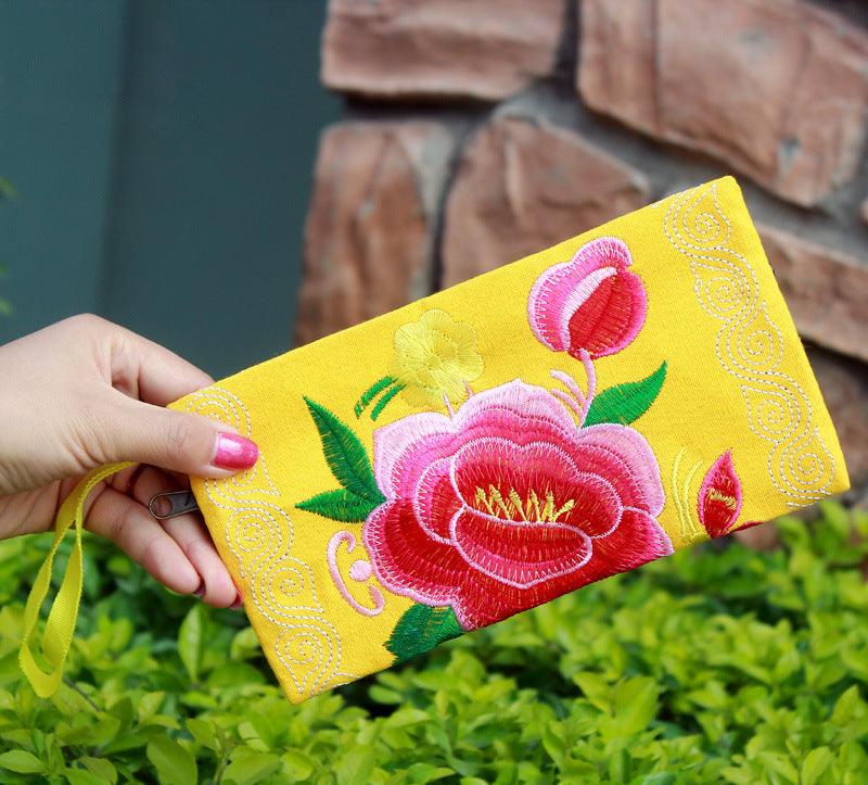 Pochette en tissu grande pivoine brodée pour femmes, cadeaux à l'étranger, porte-monnaie