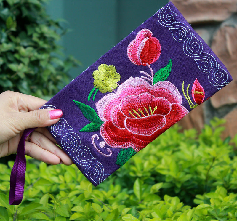 Pochette en tissu grande pivoine brodée pour femmes, cadeaux à l'étranger, porte-monnaie