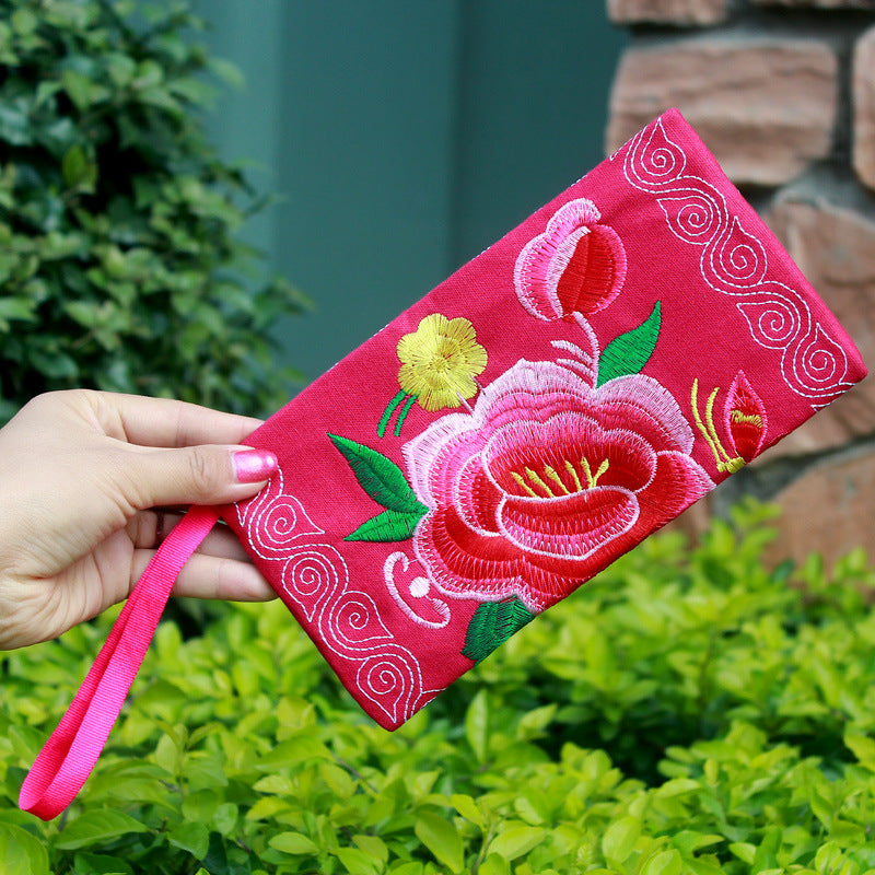 Pochette en tissu grande pivoine brodée pour femmes, cadeaux à l'étranger, porte-monnaie