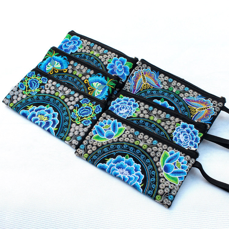 Women's Yunnan Ethnic Embroidery Clutch Fabric Long Change Coin Purses