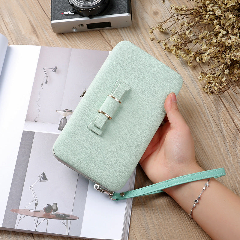 Women's Korean Bow Magnetic Snap Box Clutch Coin Purses