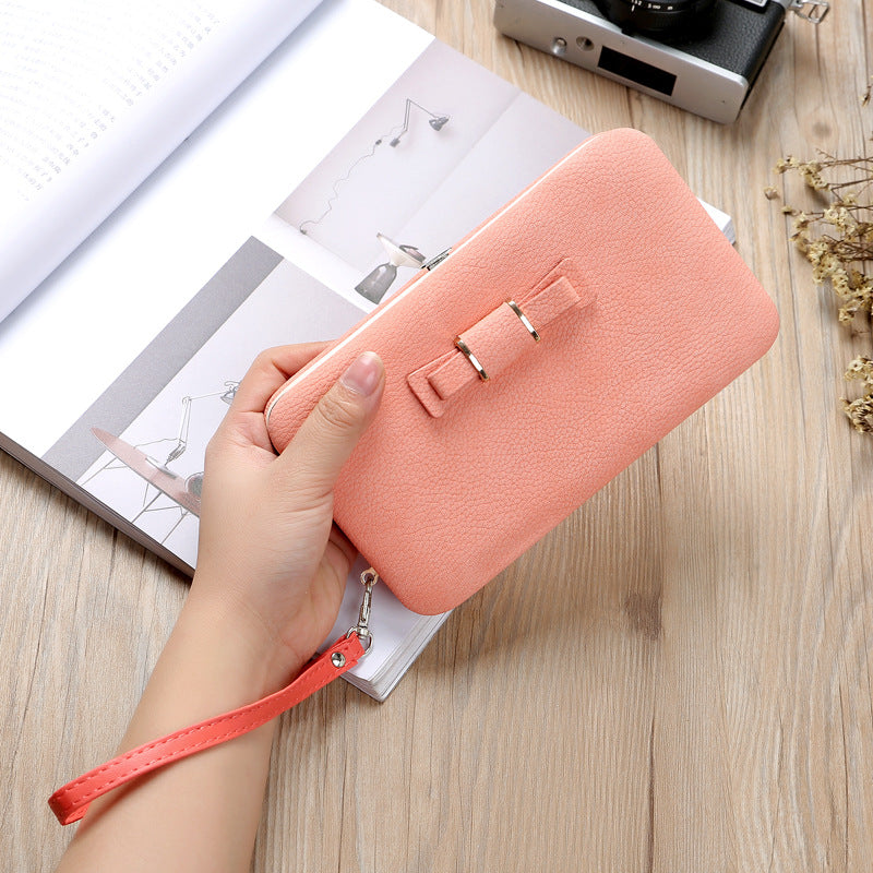 Women's Korean Bow Magnetic Snap Box Clutch Coin Purses