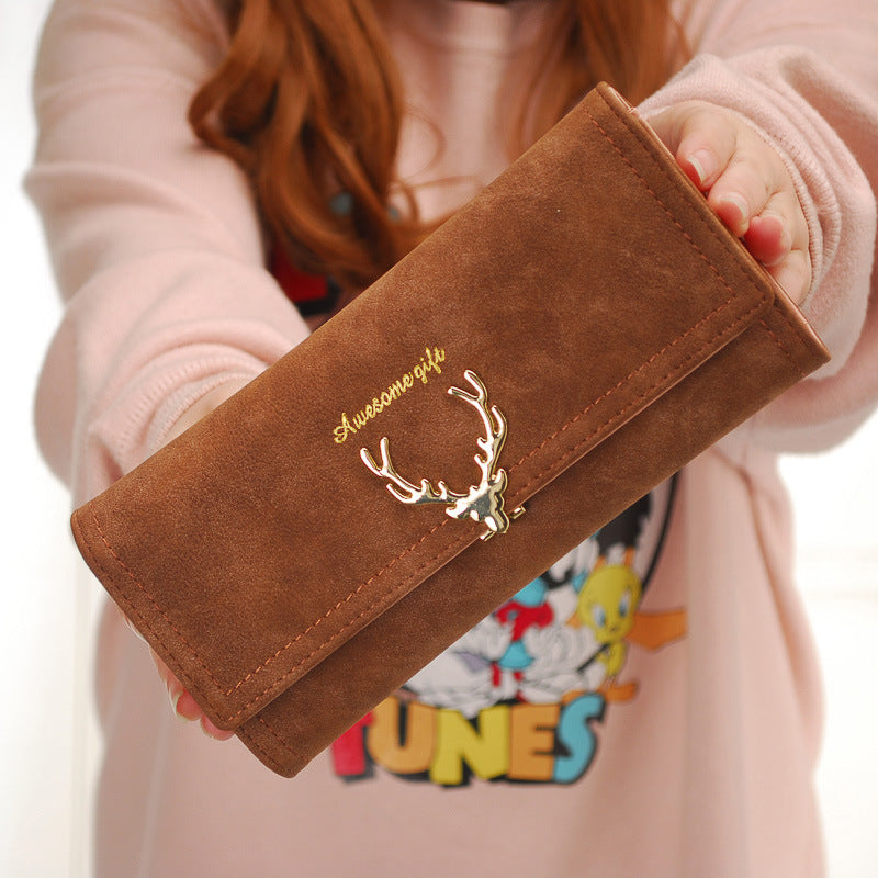 Women's Three-fold Deer Head Fashionable Cool Frosted Ladies Wallets