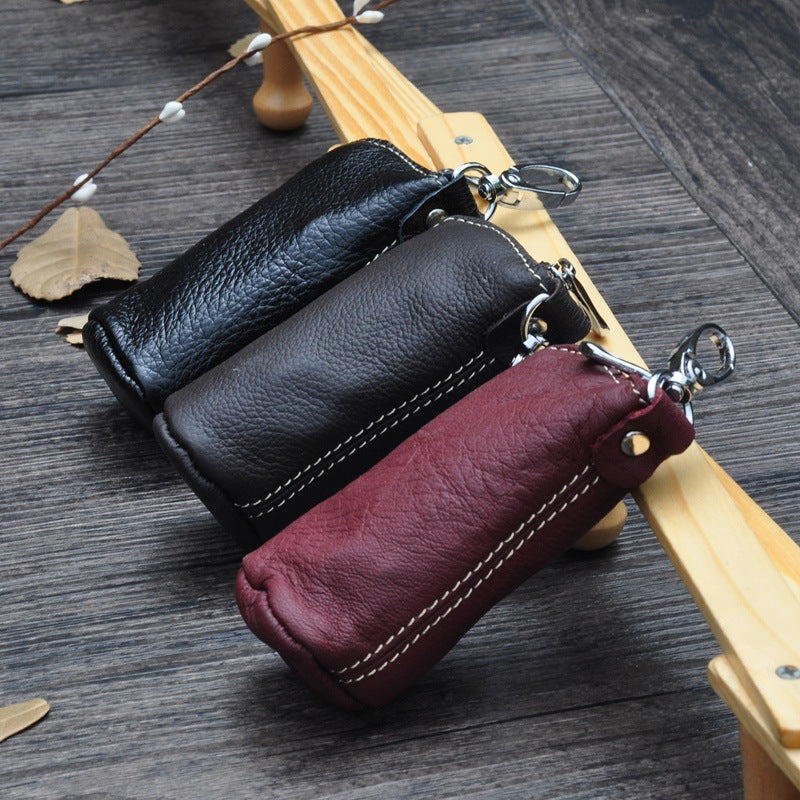 Women's & Men's & Layer Cowhide Leather Round Bucket Key Bags