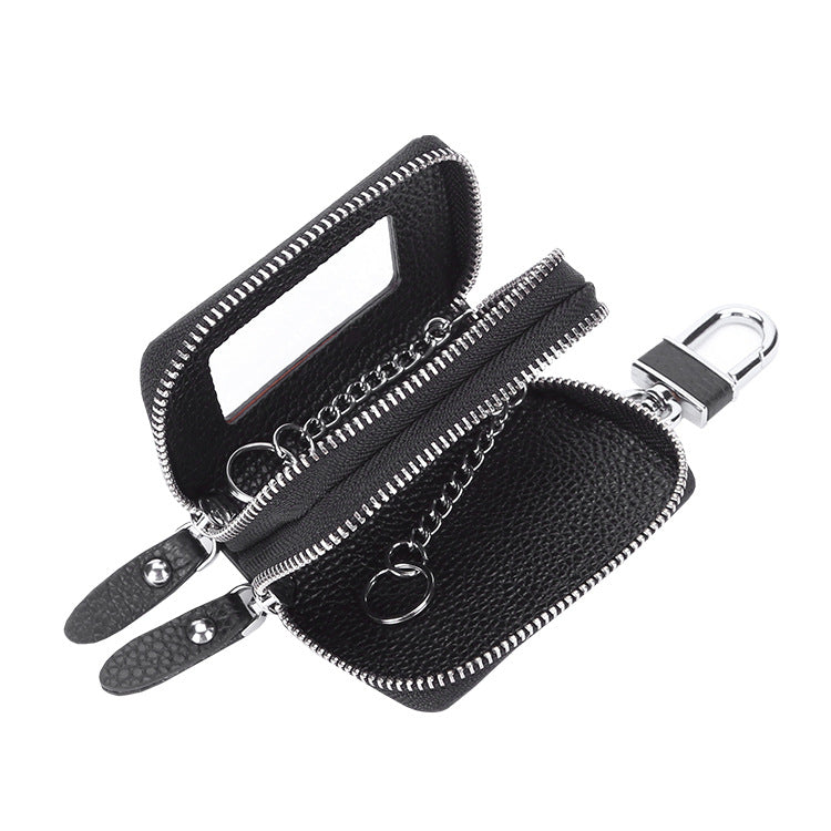 Double Layer Zipper Car Genuine Leather Key Bags