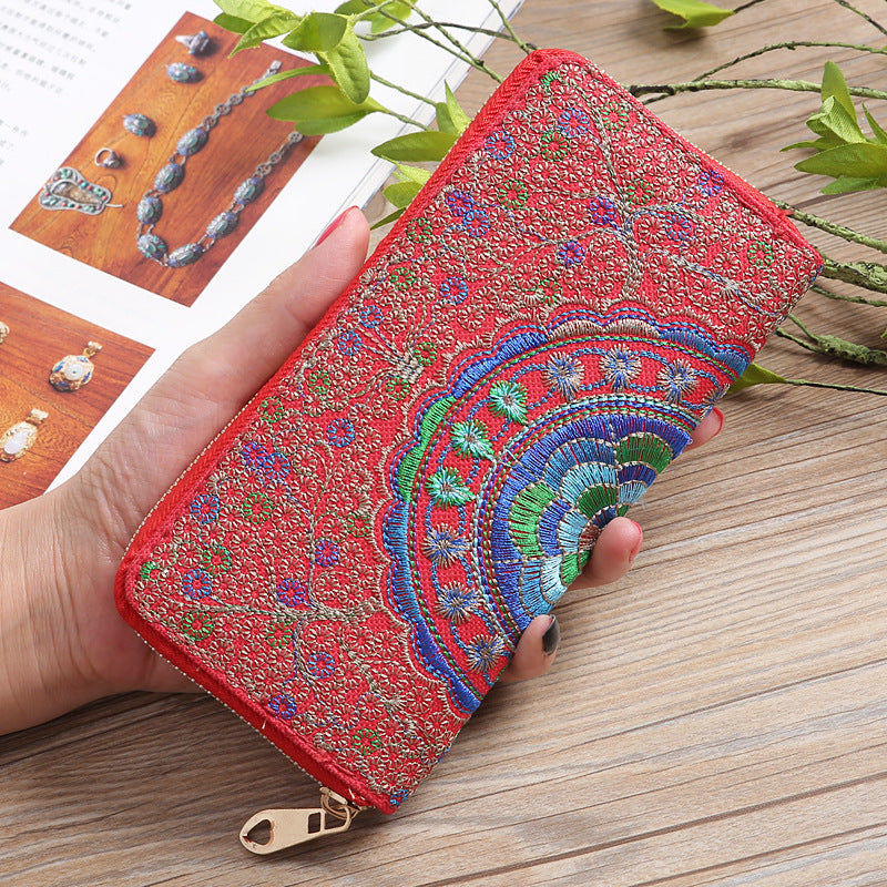 Women's Yunnan National Style Long Zipper Fabric Double Ladies Wallets