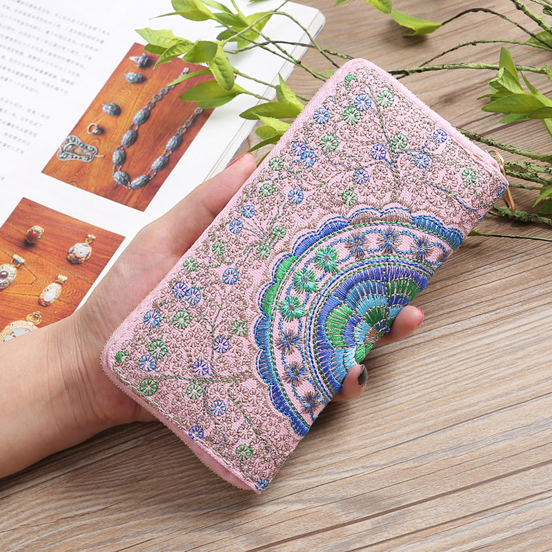 Women's Yunnan National Style Long Zipper Fabric Double Ladies Wallets