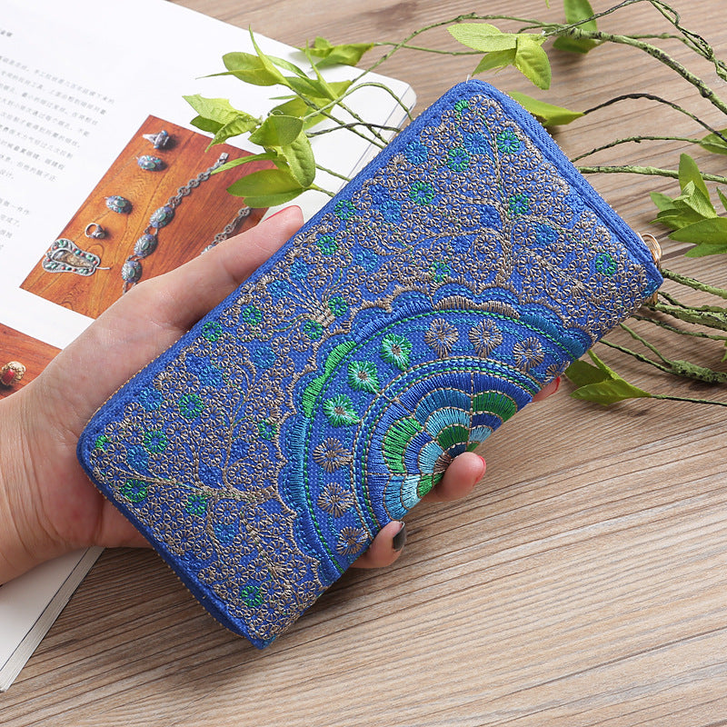 Women's Yunnan National Style Long Zipper Fabric Double Ladies Wallets