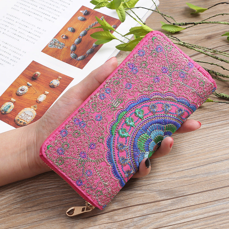 Women's Yunnan National Style Long Zipper Fabric Double Ladies Wallets