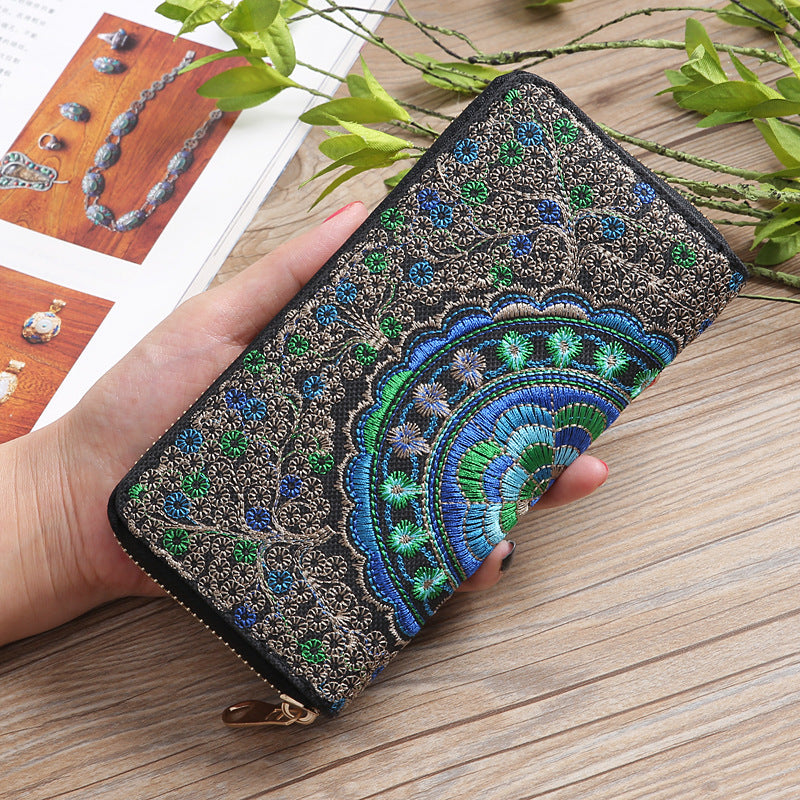 Women's Yunnan National Style Long Zipper Fabric Double Ladies Wallets