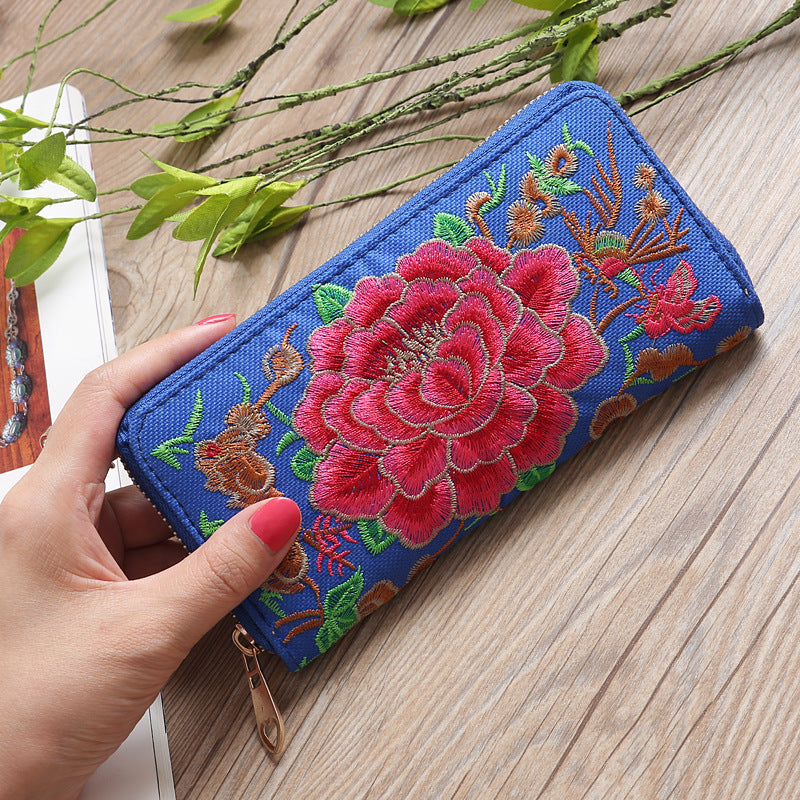 Women's Style Peony Embroidered Double Sided Embroidery Ladies Wallets