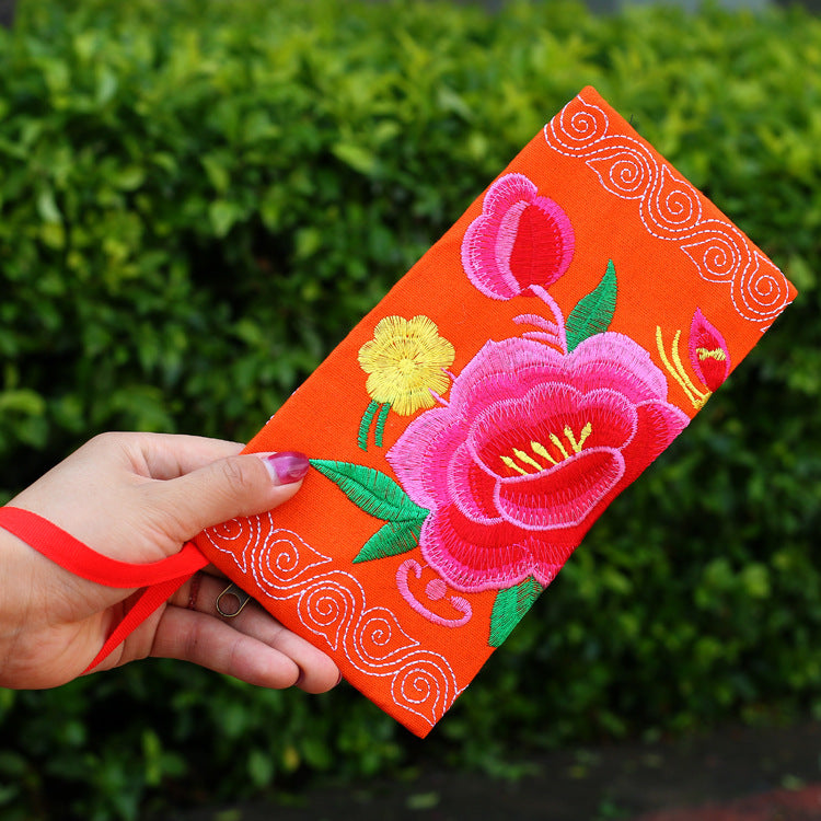 Pochette en tissu grande pivoine brodée pour femmes, cadeaux à l'étranger, porte-monnaie