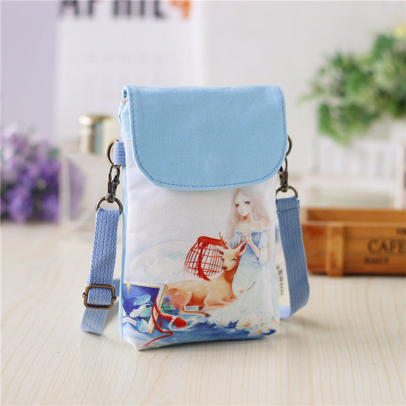 Women's Trendy Color Printing Fresh Painted Kaka Tribal Canvas Hand Phone Bags