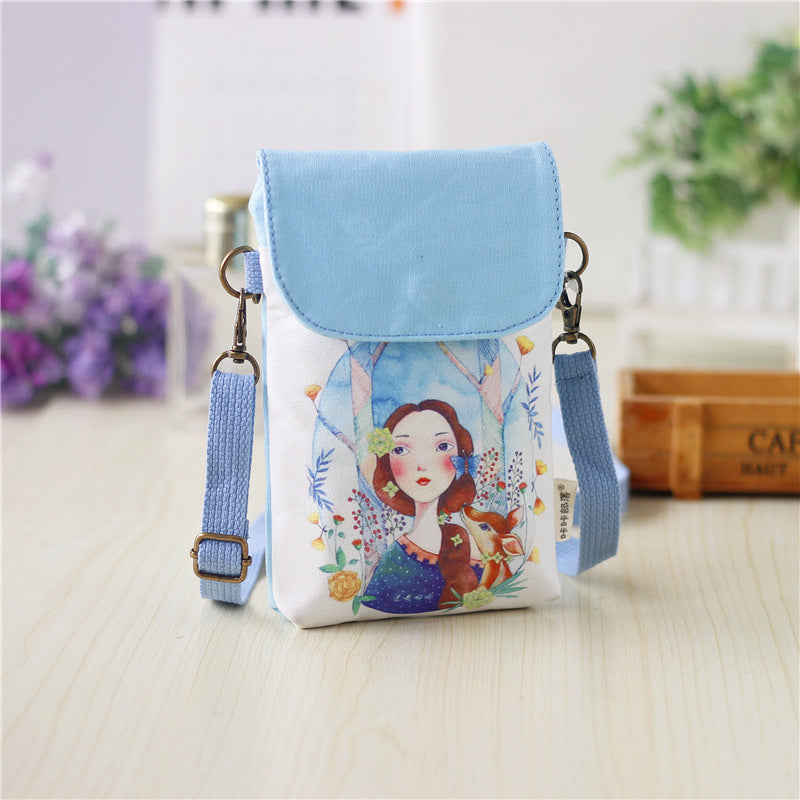 Women's Trendy Color Printing Fresh Painted Kaka Tribal Canvas Hand Phone Bags