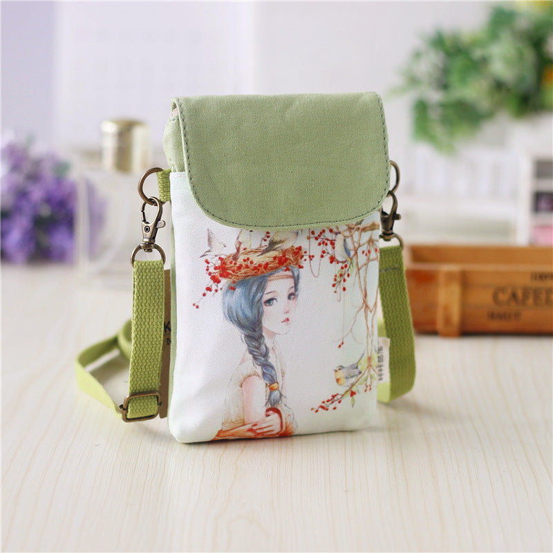 Women's Trendy Color Printing Fresh Painted Kaka Tribal Canvas Hand Phone Bags