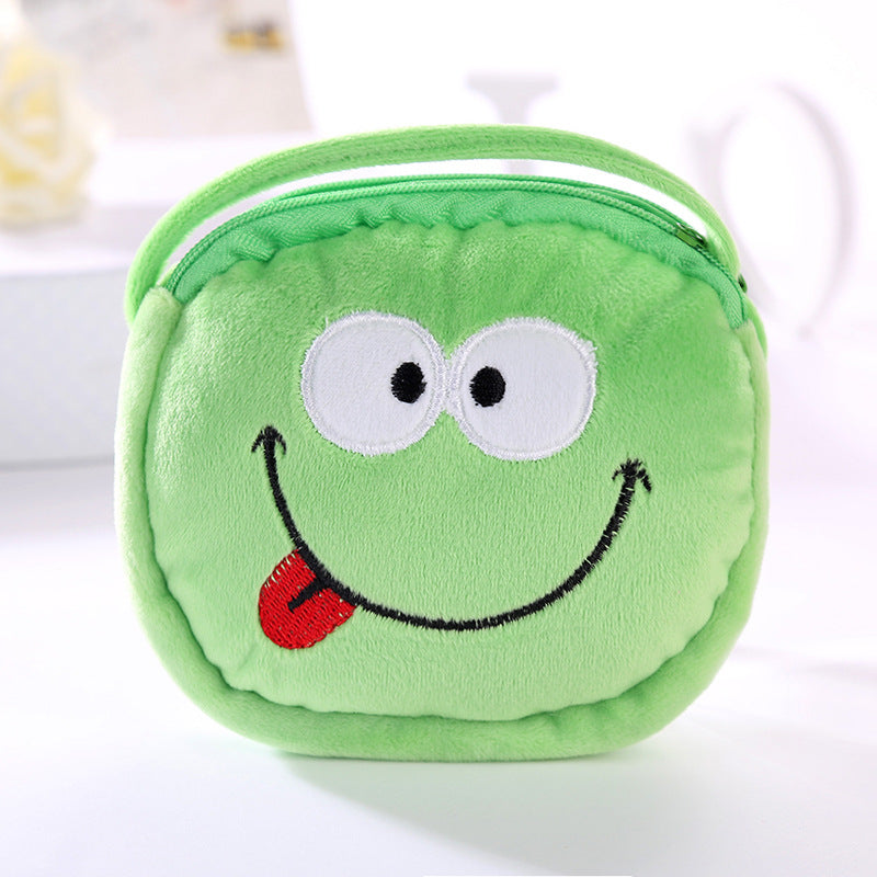 Children's Cartoon Fleece Cloth Compartment Double Zipper Children's Shoulder Bags