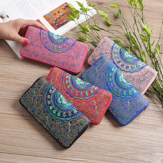 Women's Embroidered Tourist Attractions Ethnic Style Single Pull Ladies Wallets