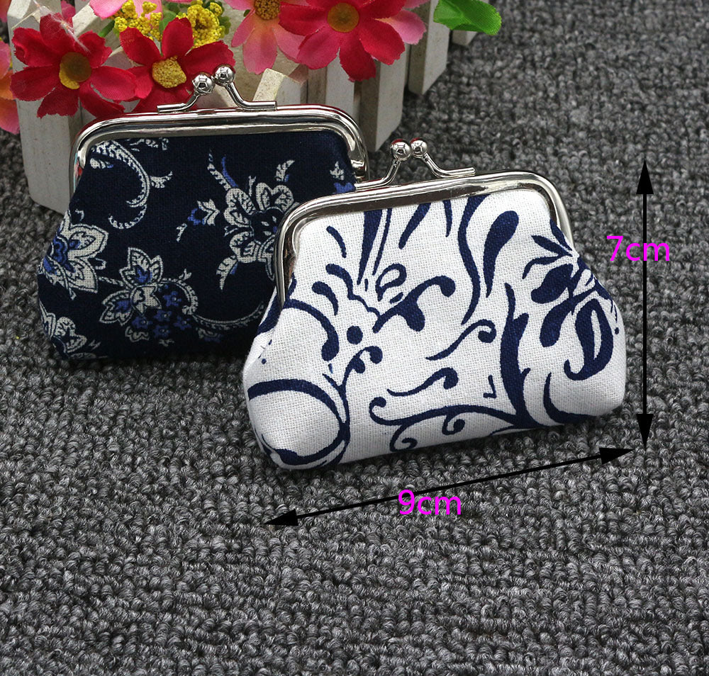 Vintage Blue White Porcelain Gift Canvas Coin Purses