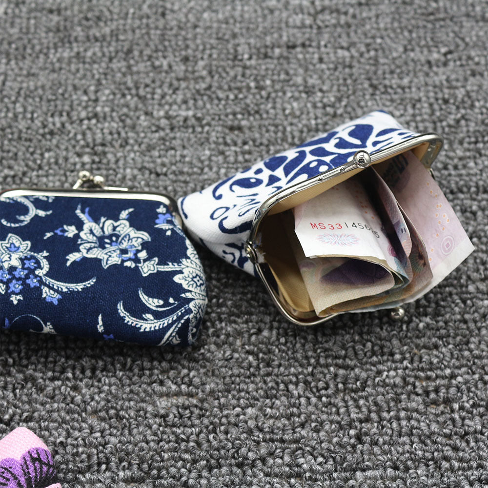 Vintage Blue White Porcelain Gift Canvas Coin Purses