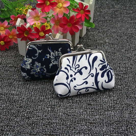 Vintage Blue White Porcelain Gift Canvas Coin Purses