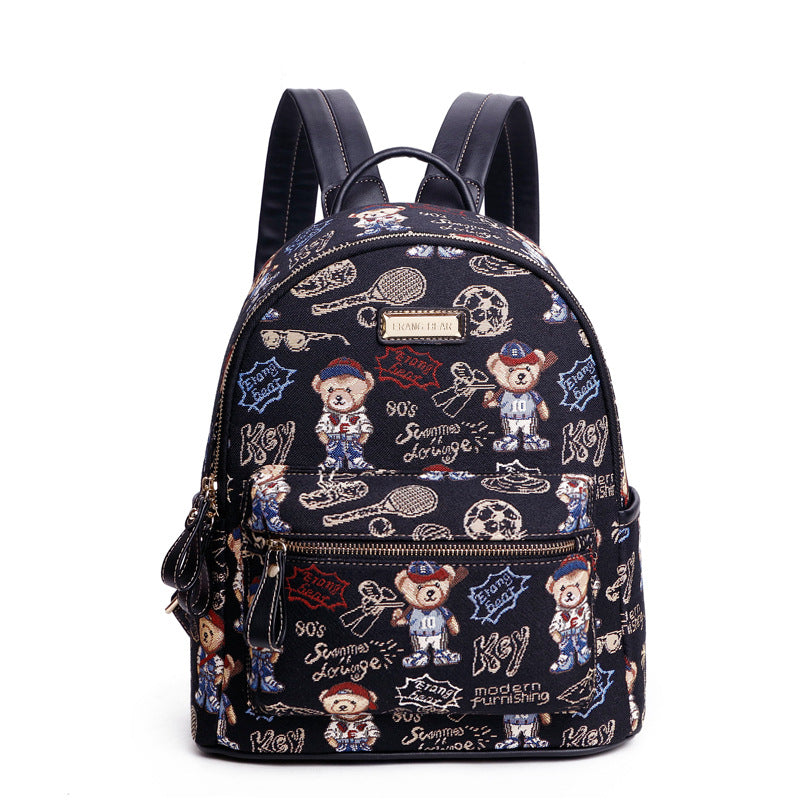 Women's Bear Attachment Figured Cloth Mini Small Backpacks