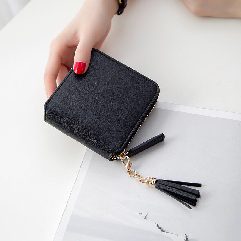 Women's Short Square Zip Tassel Small Korean Ladies Wallets