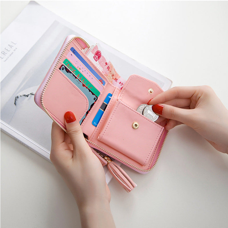 Women's Short Square Zip Tassel Small Korean Ladies Wallets