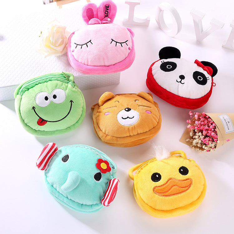 Children's Cartoon Fleece Cloth Compartment Double Zipper Children's Shoulder Bags