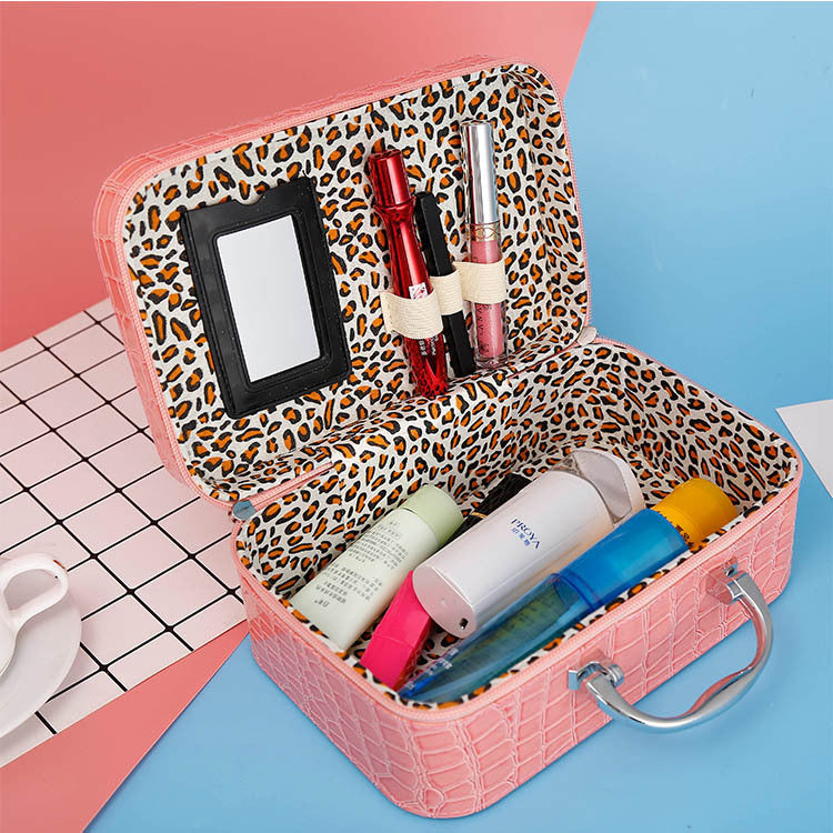 Women's Stone Pattern With Mirror Portable Storage Cosmetic Bags