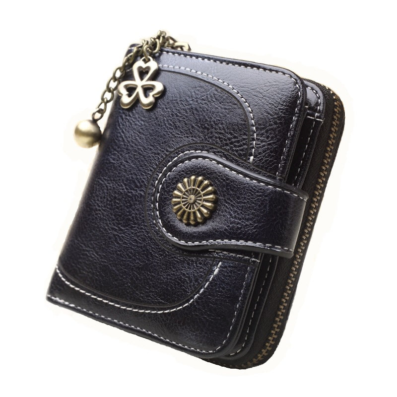 Women's Short Zipper Clutch Fashion Oil Leather Purses