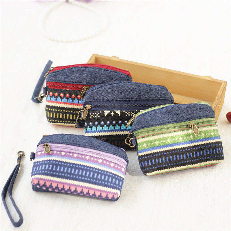 Women's Ethnic Style Double Pull Hand Carrying Coin Purses