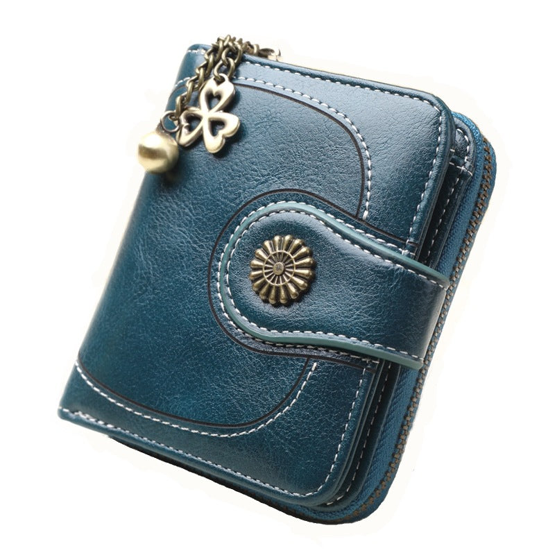 Women's Short Zipper Clutch Fashion Oil Leather Purses