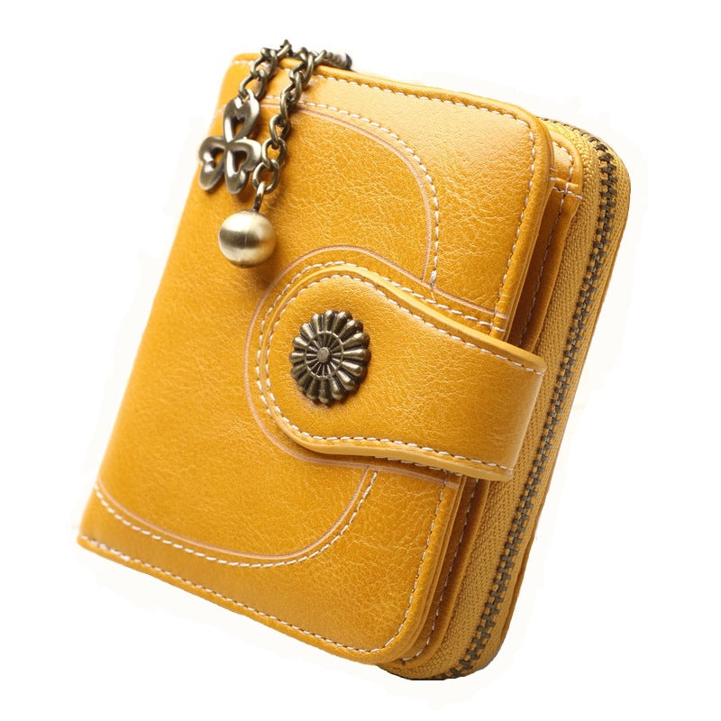 Women's Short Zipper Clutch Fashion Oil Leather Purses