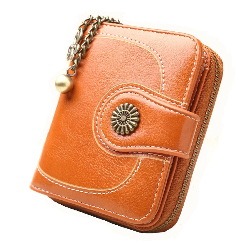 Women's Short Zipper Clutch Fashion Oil Leather Purses