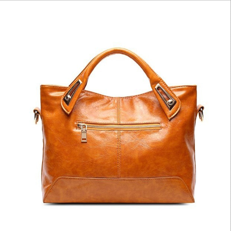 Women's Retro Style Trendy Fashionable Oily Leather Glossy Shoulder Bags