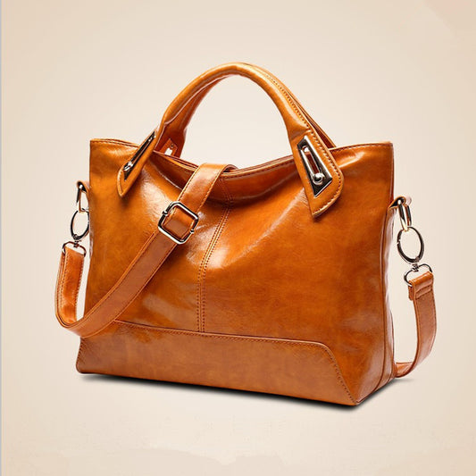 Women's Retro Style Trendy Fashionable Oily Leather Glossy Shoulder Bags