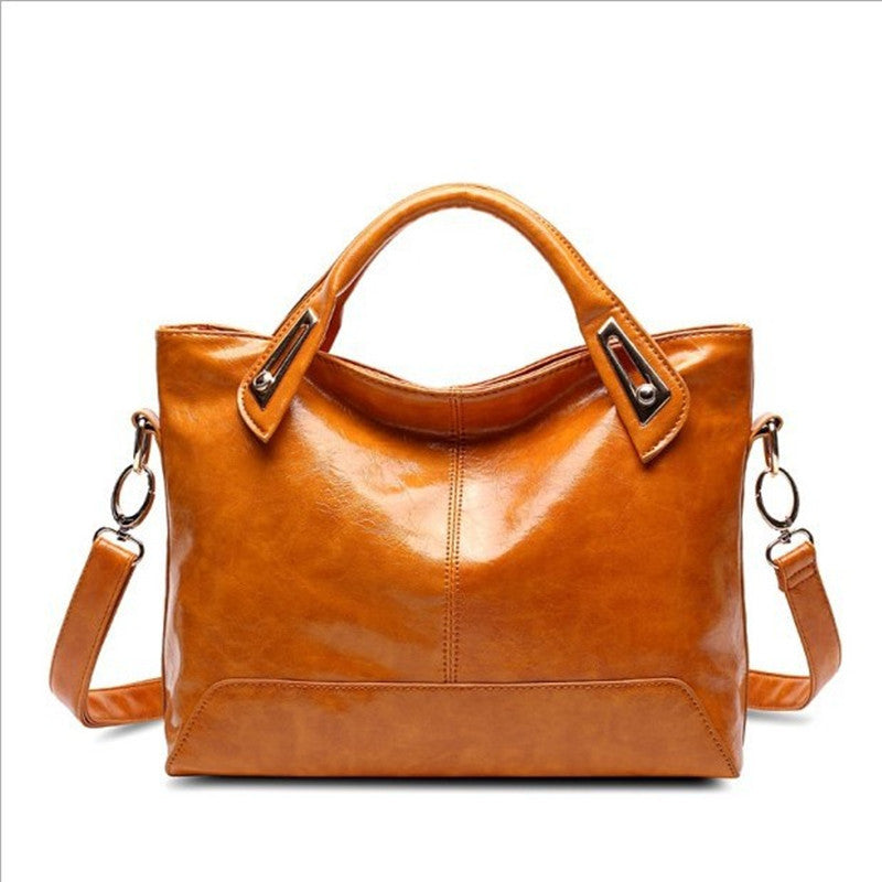 Women's Retro Style Trendy Fashionable Oily Leather Glossy Shoulder Bags